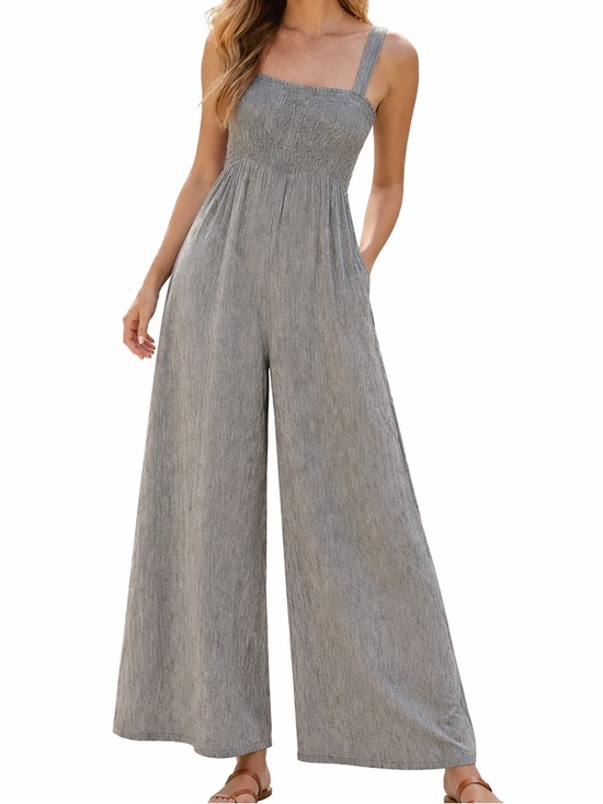 easel Pants - Easel Black and White Pinstripe Smocked Wide Leg Boho Jumpsuit Large